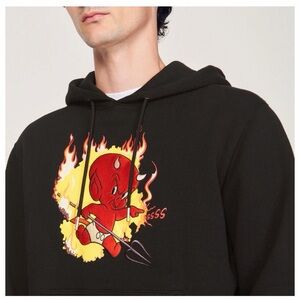 Sandro Black Hoodie with Red Devil Graphic